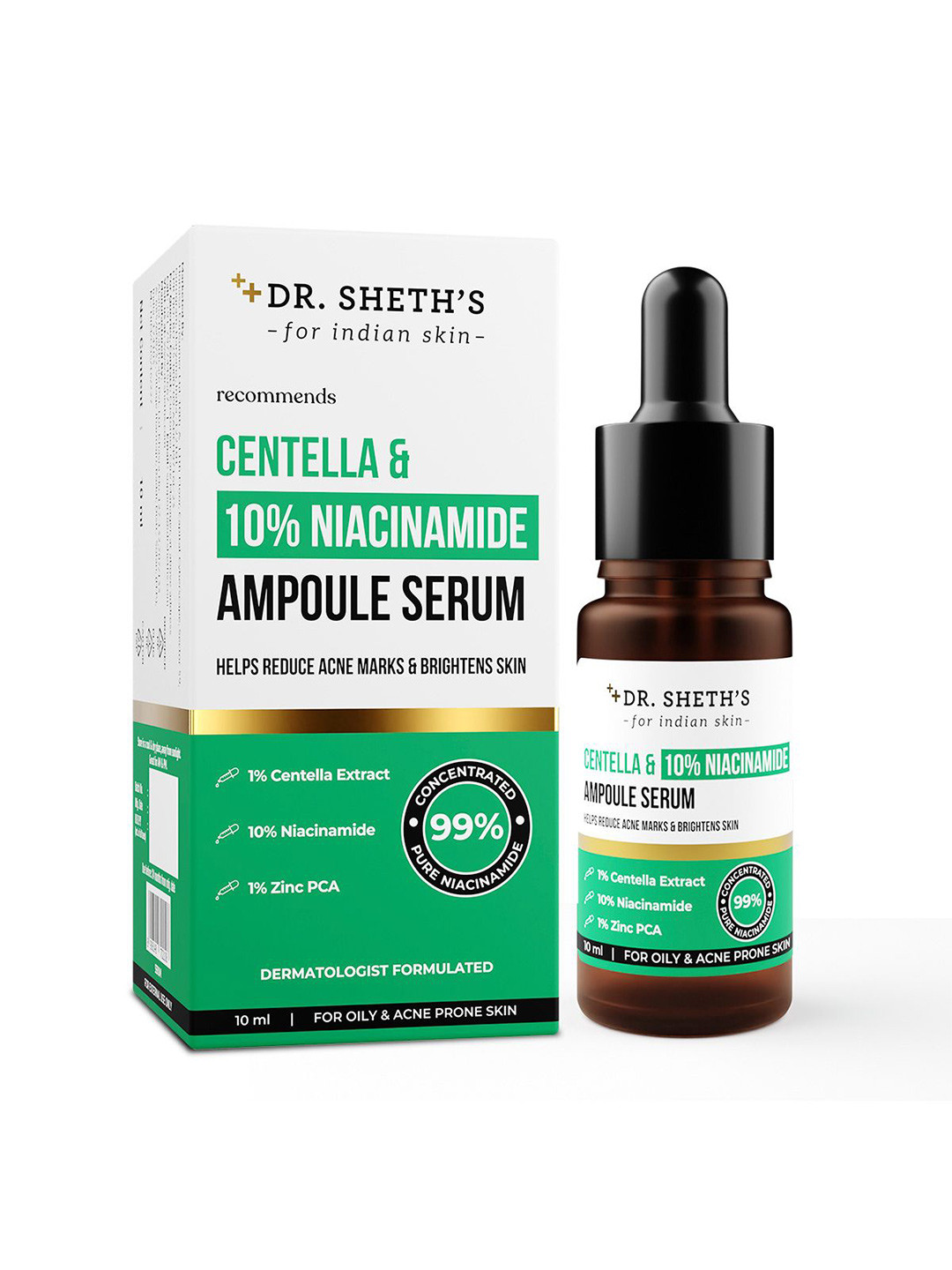 DR. SHETHS Centella & 10% Niacinamide Face Serum for Acne Scars Reduction - 10 ml