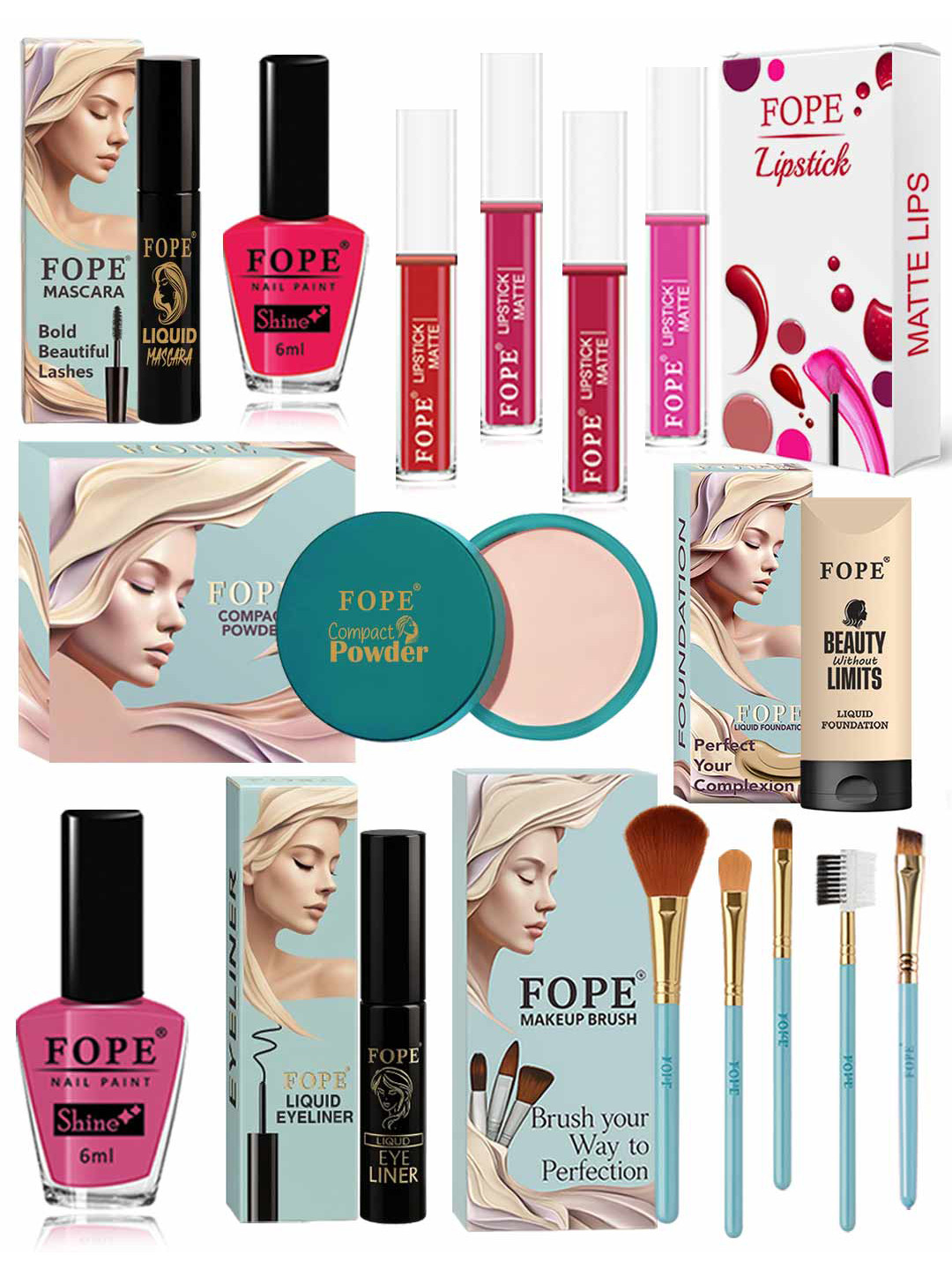 FOPE Set Of 15 Long Lasting Smudge Proof Lightweight Soft Texture Makeup Combo