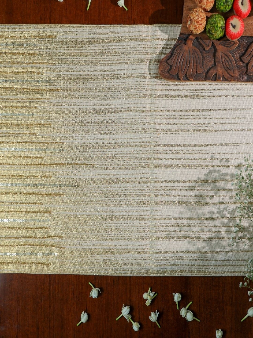 Revive Home Brown Foil-Embellished Table Runner