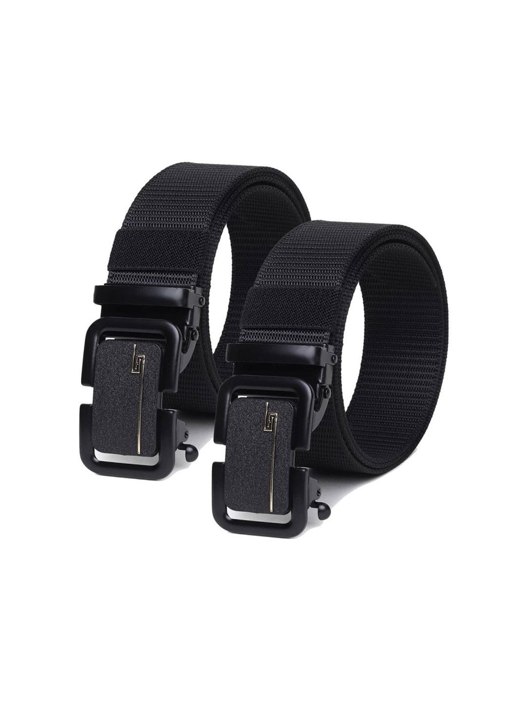 SHOPGLOBAL Men Set Of 2 Woven Design Leather Slider Buckle Belt