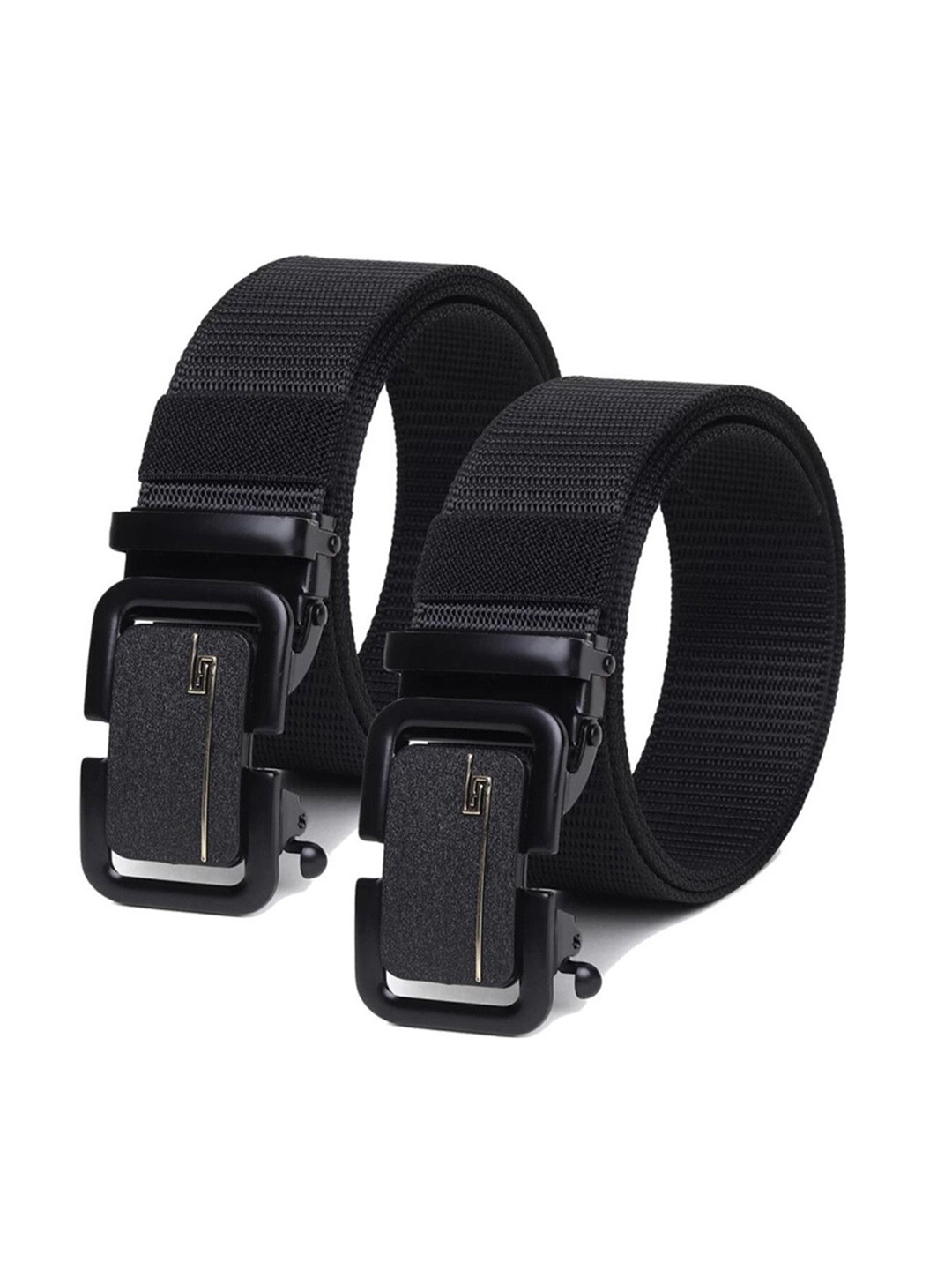 SHOPGLOBAL Men Set Of 2 Textured Leather Slim Belts With Buckle Closure
