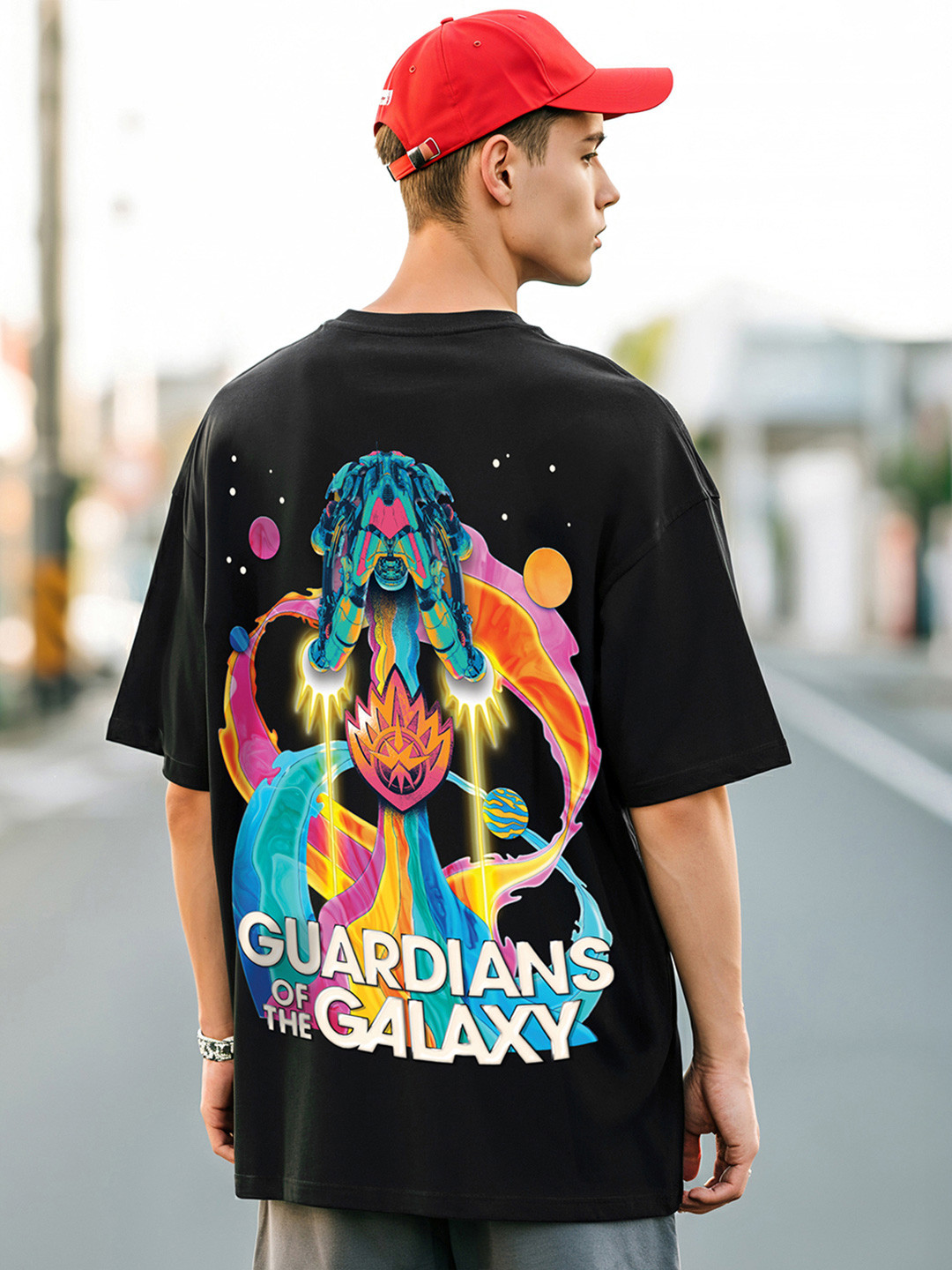 Bewakoof x OFFICIAL MARVEL MERCHANDISE Men Galaxy Ship Graphic Printed Oversized T-shirt
