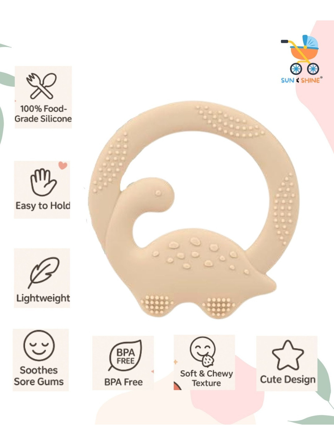 Sun & Shine Infants Beige Tiny Saur Teether