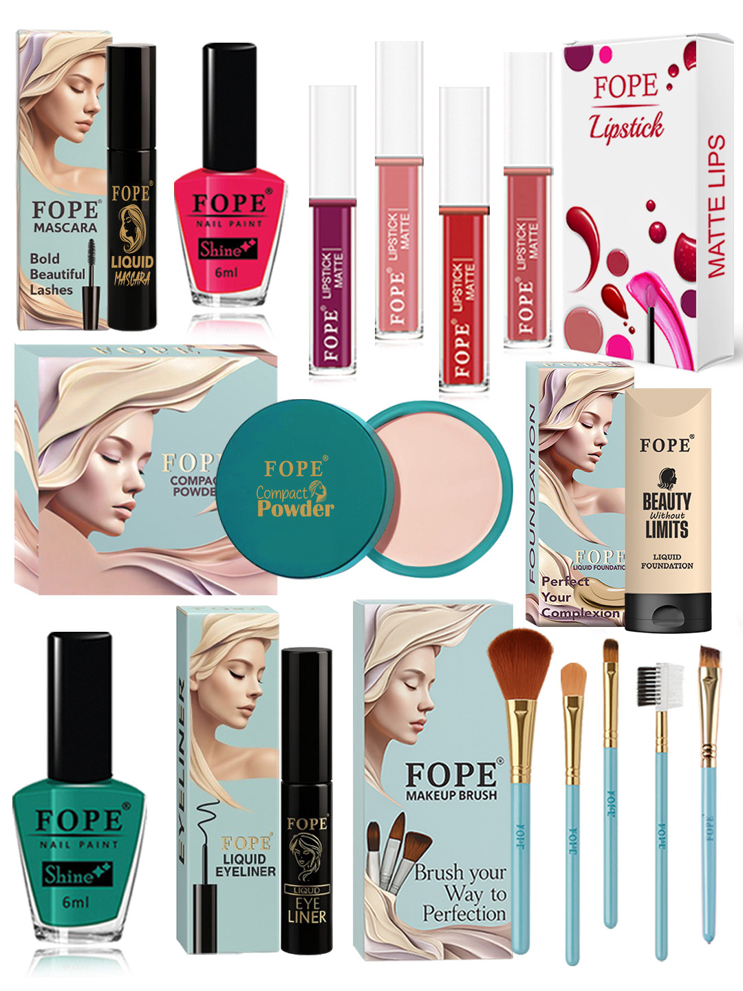 FOPE Set Of 15 Long Lasting Silky Smooth Texture Makeup Combo