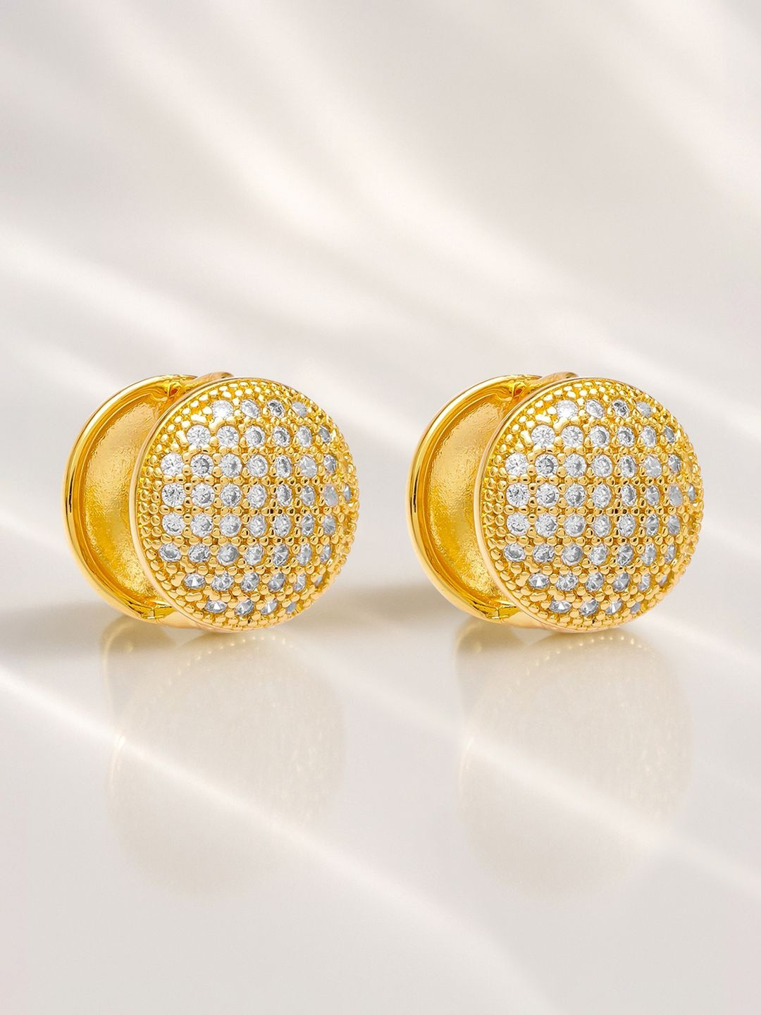 Rubans 18K Gold-Plated Brass Round Stud Earrings with Sparkling Cubic Zirconia Stones