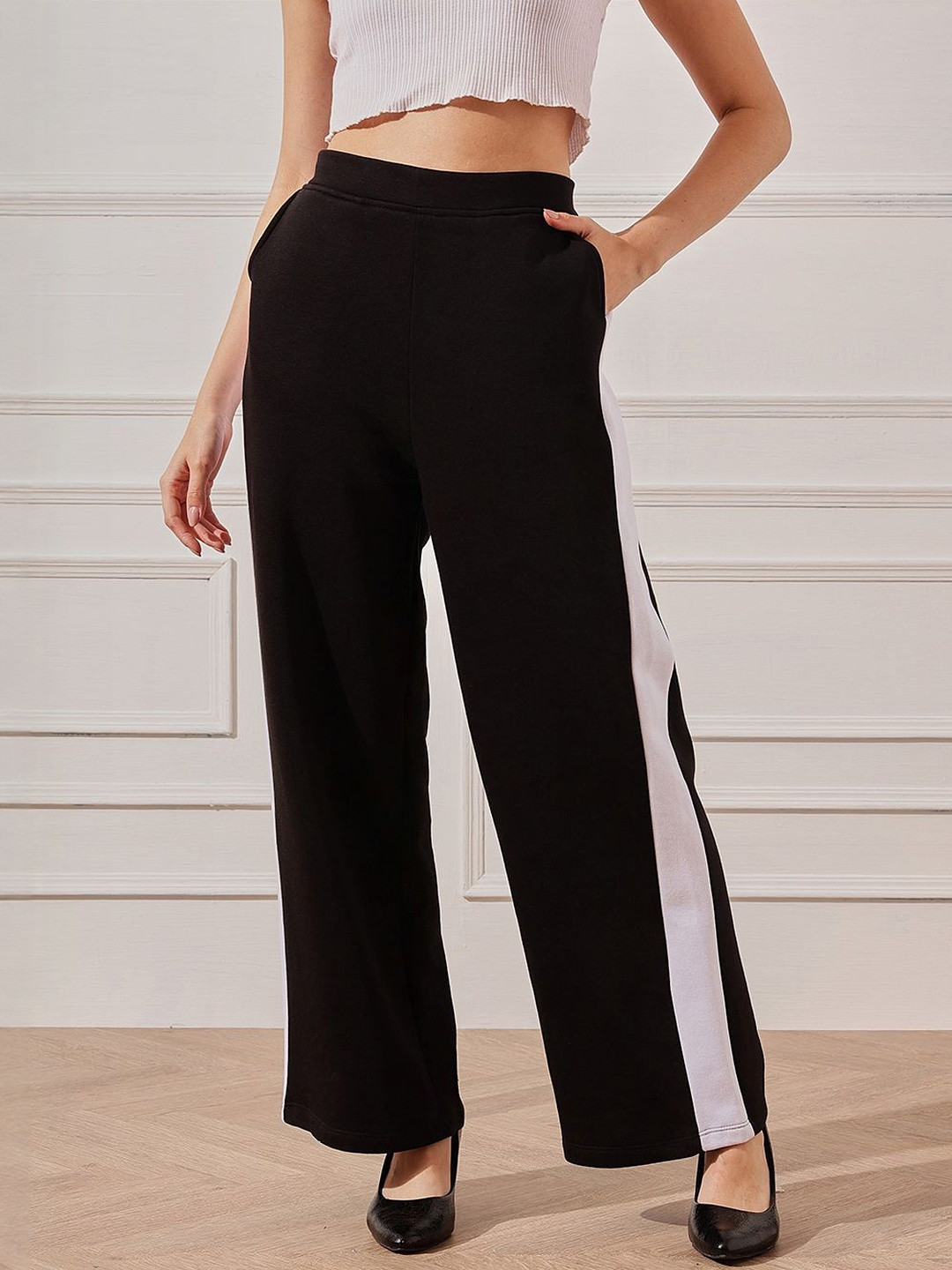 STREET 9 Women Monochrome Relaxed Striped Mid-Rise Loose Fit Trousers