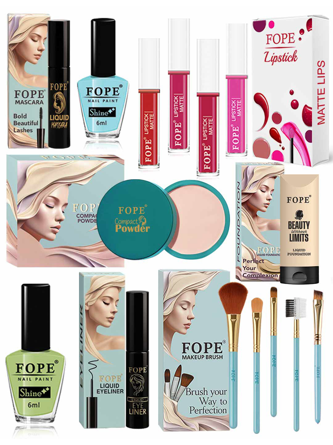 FOPE Set Of 15 All In One Long Lasting Shine Makeup Combo