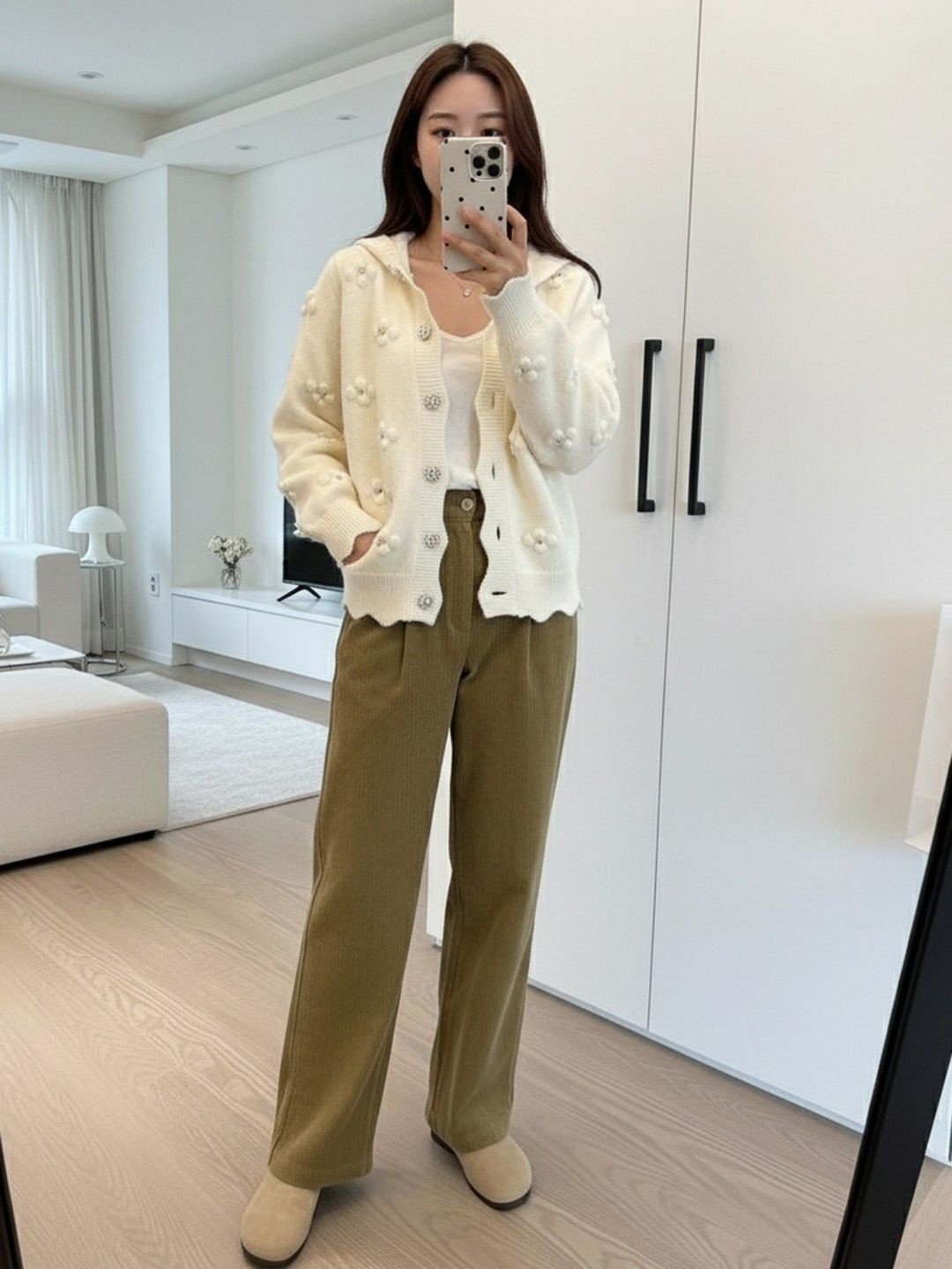 HERE&NOW Women Floral Self Design Applique Woollen Cardigan