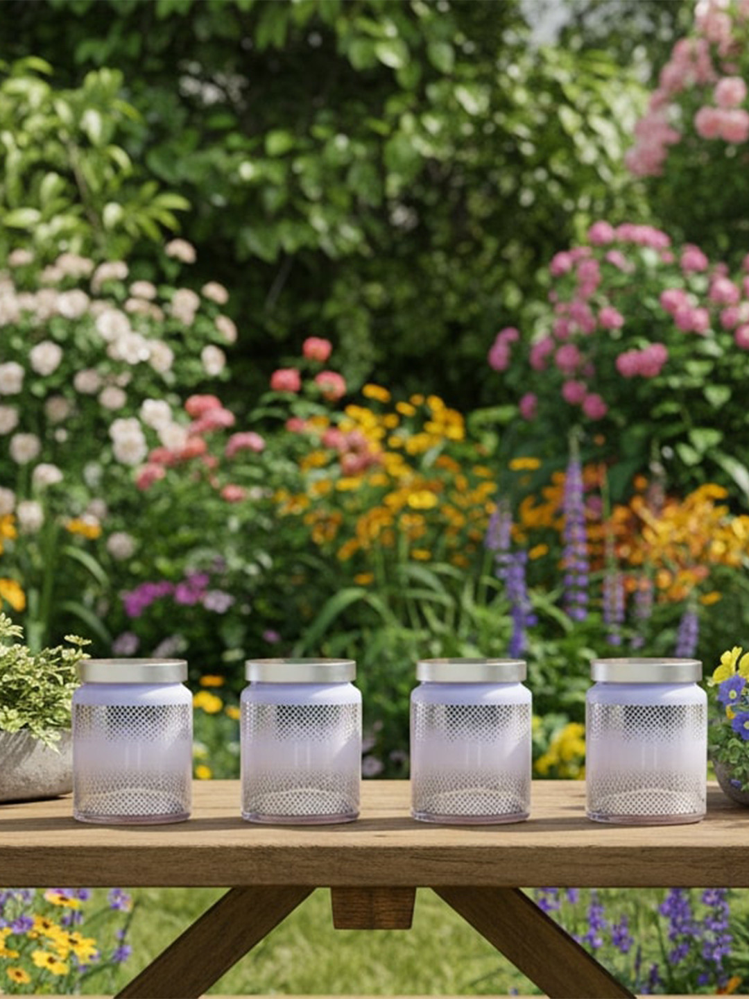 Croco Jar Purple Abstract Glass Dishwasher Safe 4 Piece Screw Top Jar-770ml