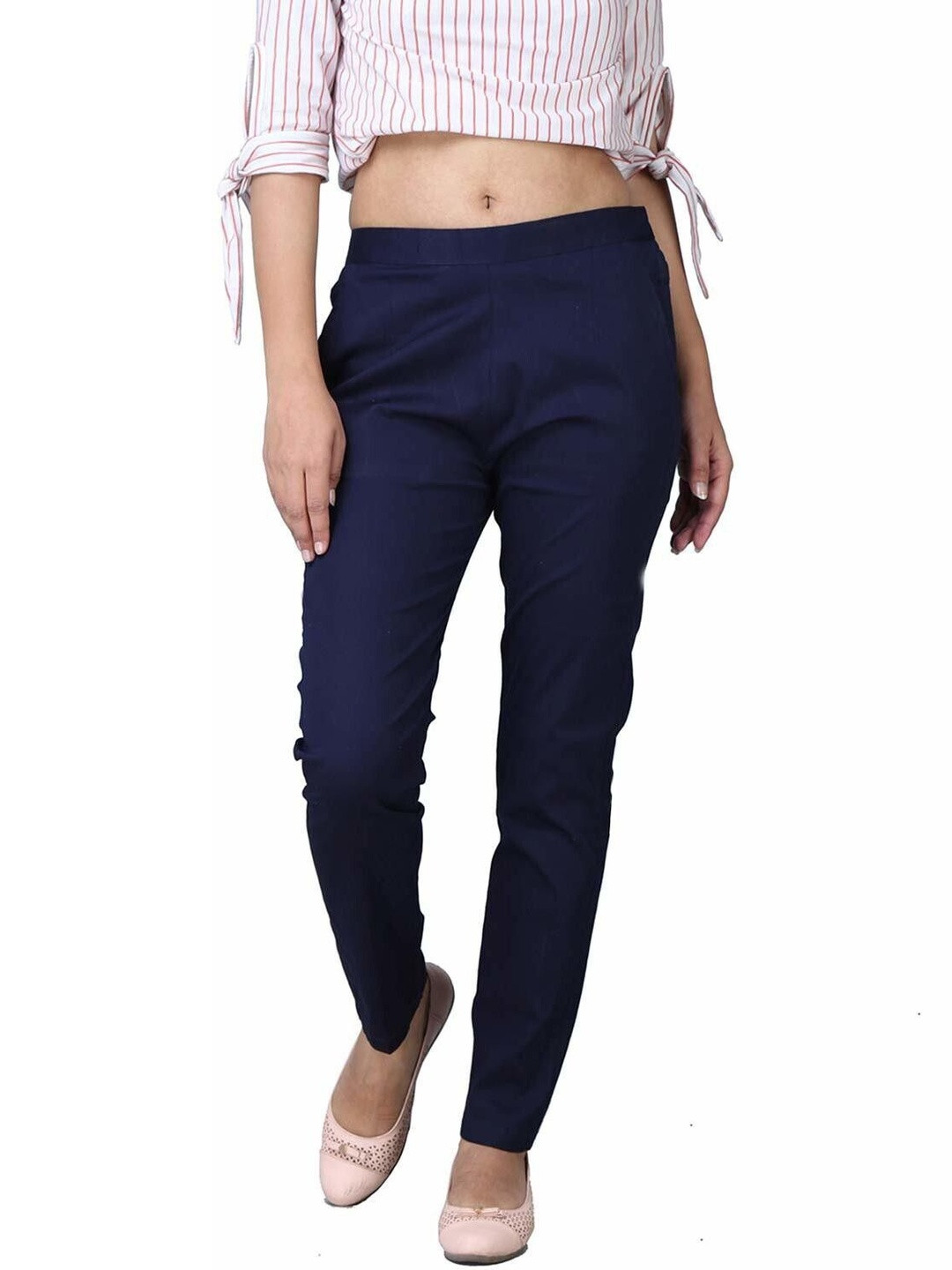 Pittra4ever Women Comfort Flat-Front Hook and Bar Mid-Rise Regular Fit Trousers