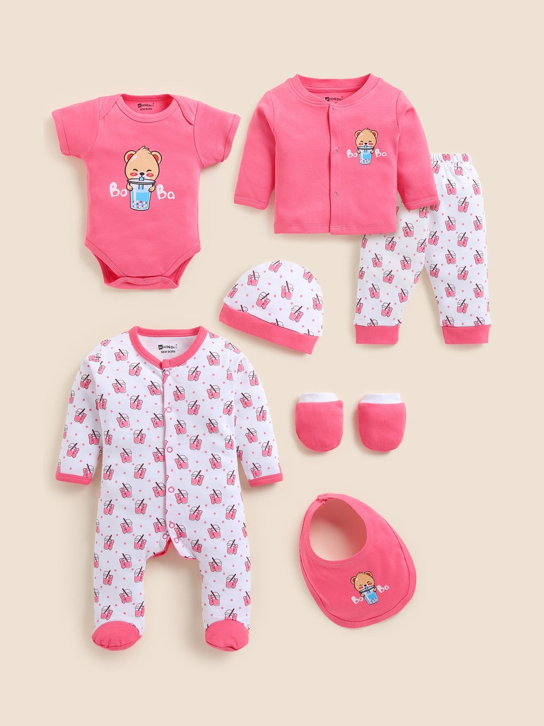 MooNKids Infant Printed Pure Cotton Baby Apparel Gift Set