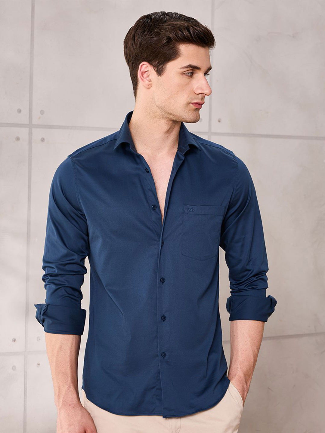 Aldeno Spread Collar Standard Long Sleeves Slim Fit Shirt