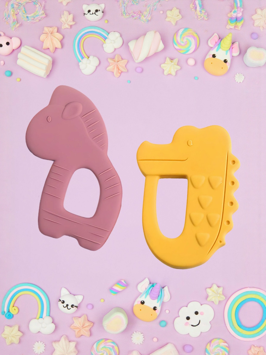 Sun & Shine Infants Set Of 2 Brown & Yellow Neigh Neigh & Gummer Gator Teethers