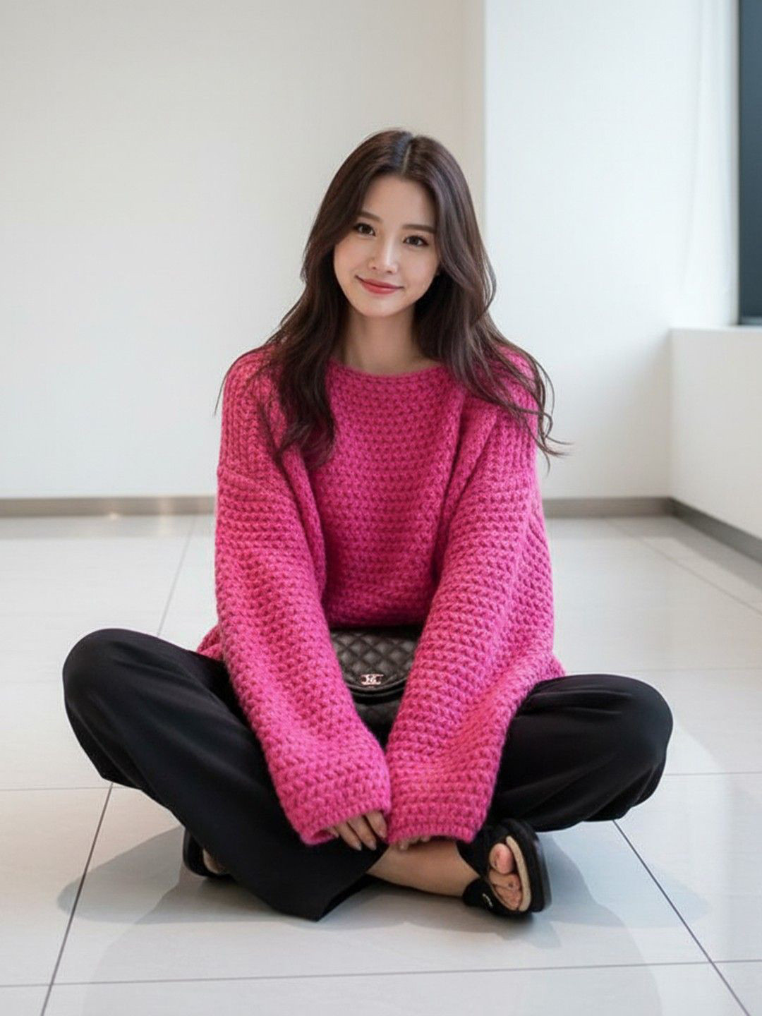 HERE&NOW Women Open Knit Self Design Round Neck Pullover