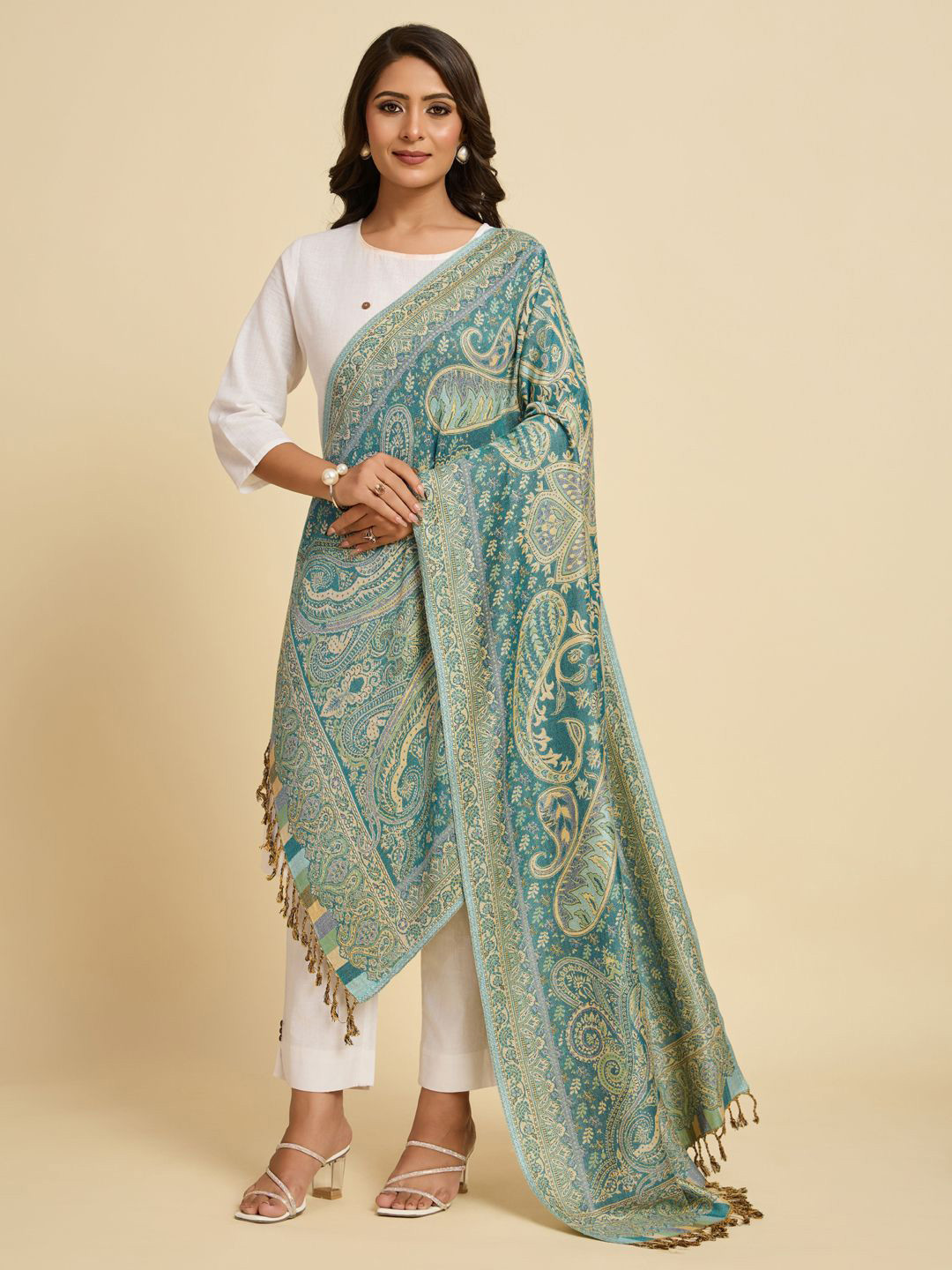 WEAVERS VILLA Paisley Woven Design Shawl