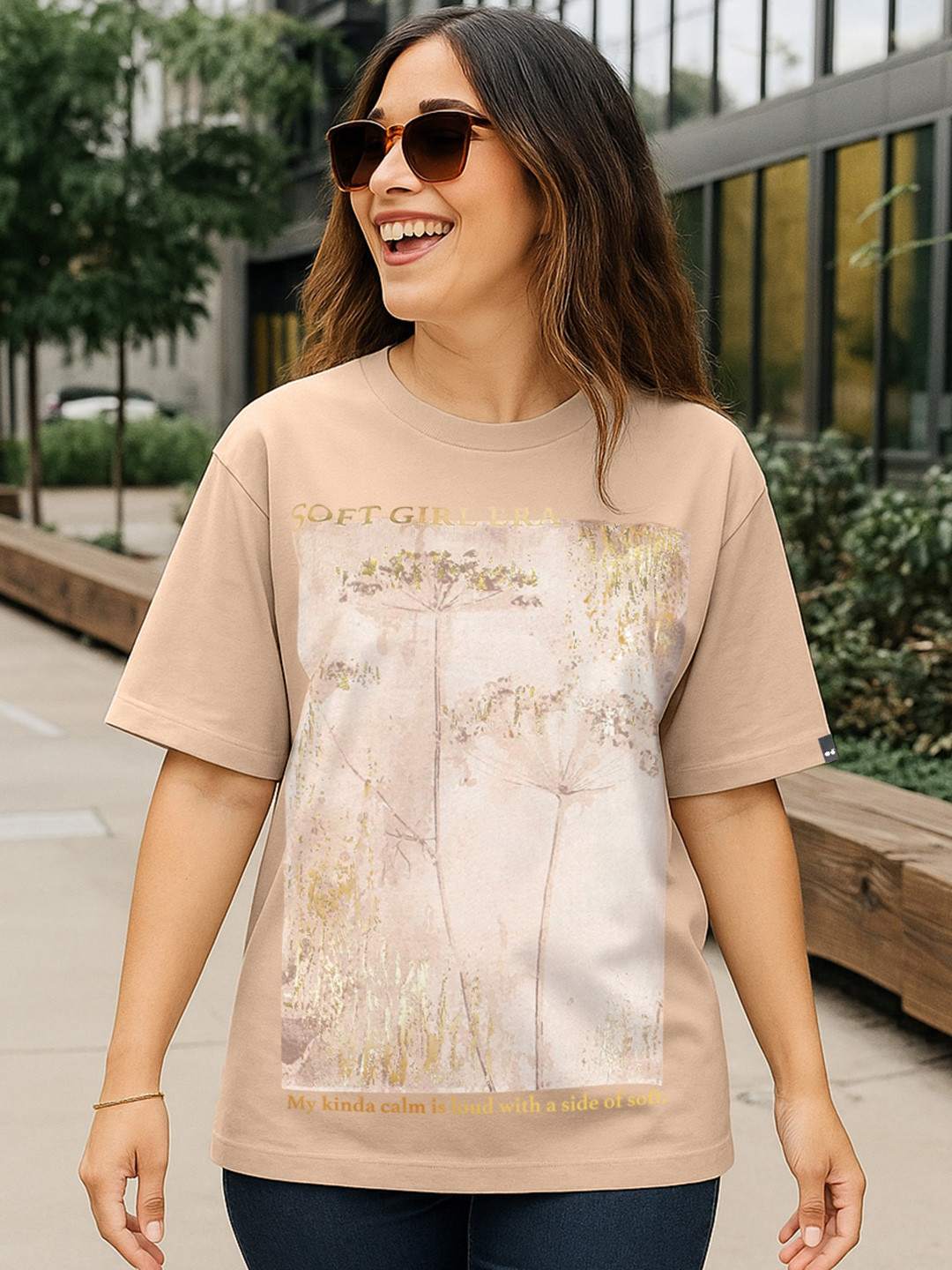Bewakoof Heavy Duty Girl Era Foil Printed Drop-Shoulder Sleeves Cotton Oversized T-shirt