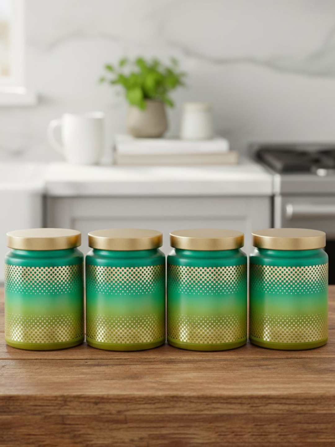 Croco Jar Gold Checkered Glass Dishwasher Safe 4 Piece Screw Top Jar-770ml