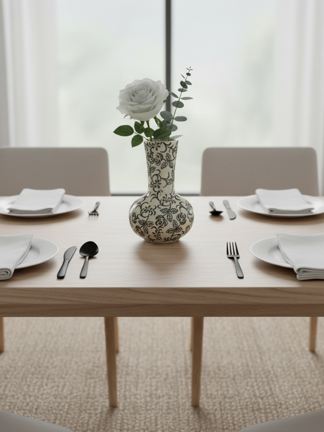 The Decor Lane Black & White Floral Printed Ceramic Pottery Vases