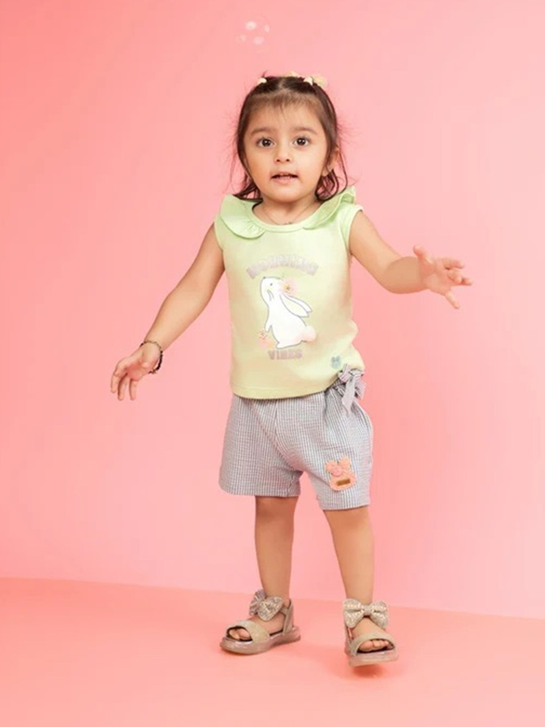 Babys Day Girls Printed Short Sleeves Pure Cotton Top With Shorts