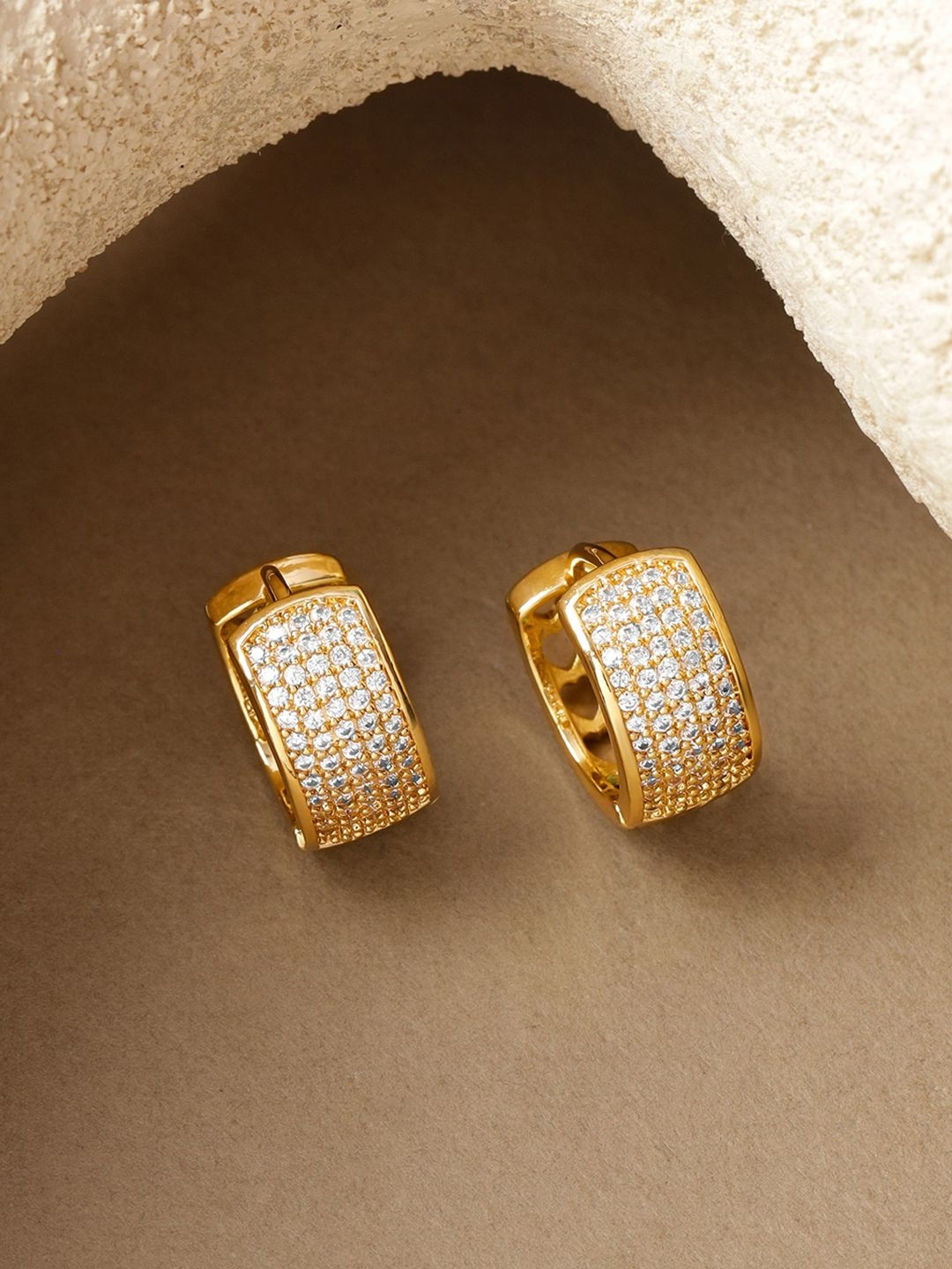 Rubans 18K Gold-Plated Brass Huggie Hoop Earrings with Sparkling Cubic Zirconia