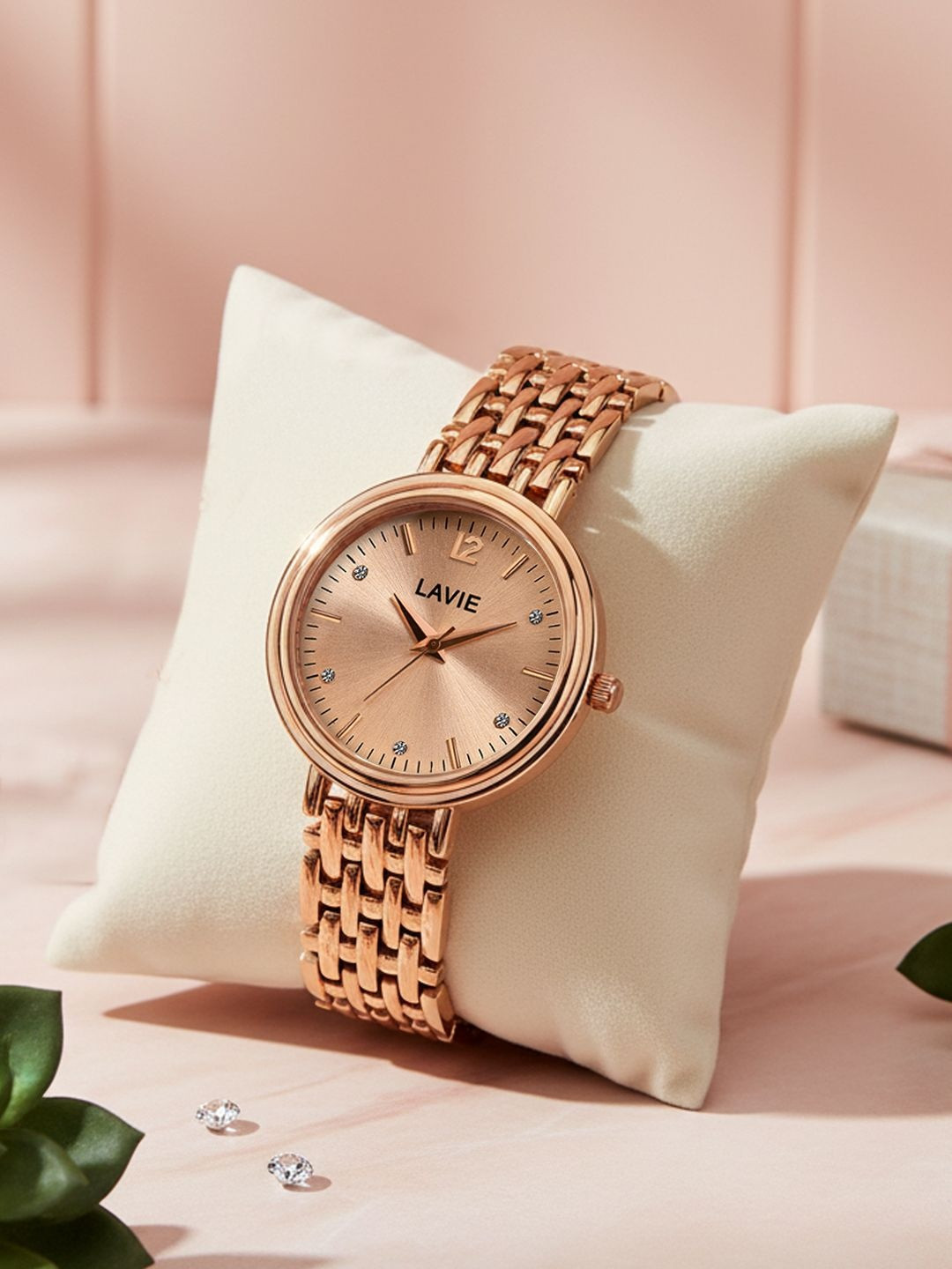 Lavie Women Brass Embellished Bracelet Style Straps Analogue Watch LV-705-RG