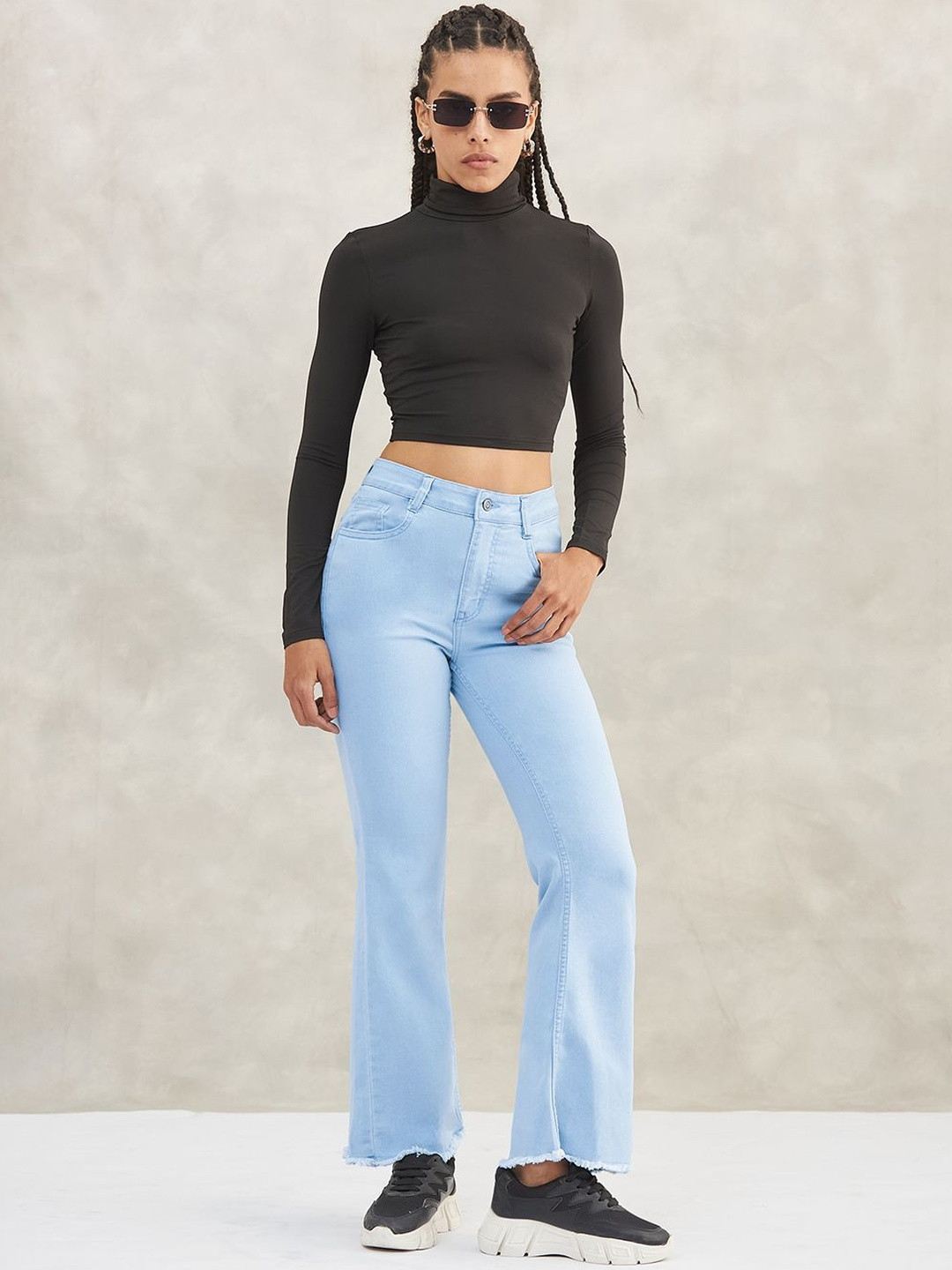 DOLCE CRUDO Women's Boot Cut High rise Clean Look Cropped Stretchable Denim Jeans