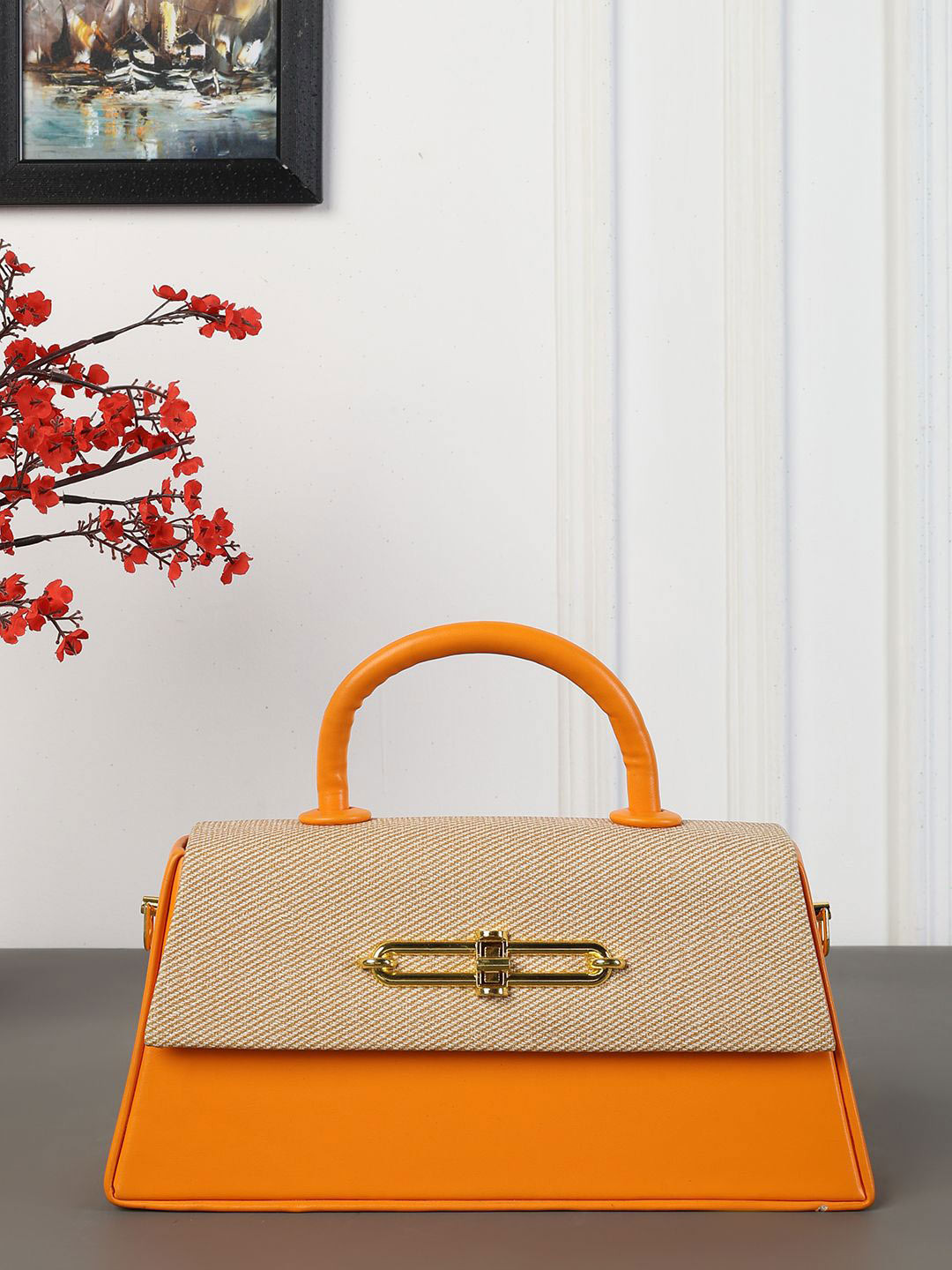 MAGRE Colourblocked Structured Handheld Bag with Applique