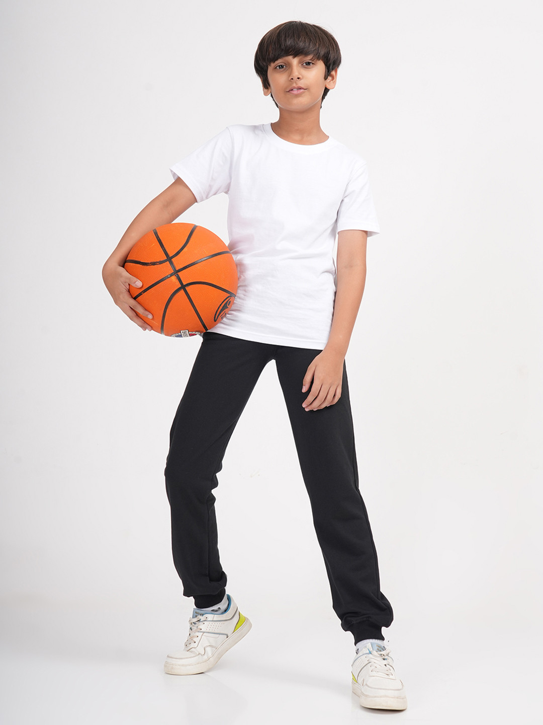 ZION Boys Black Solid Cotton Straight-Fit Joggers