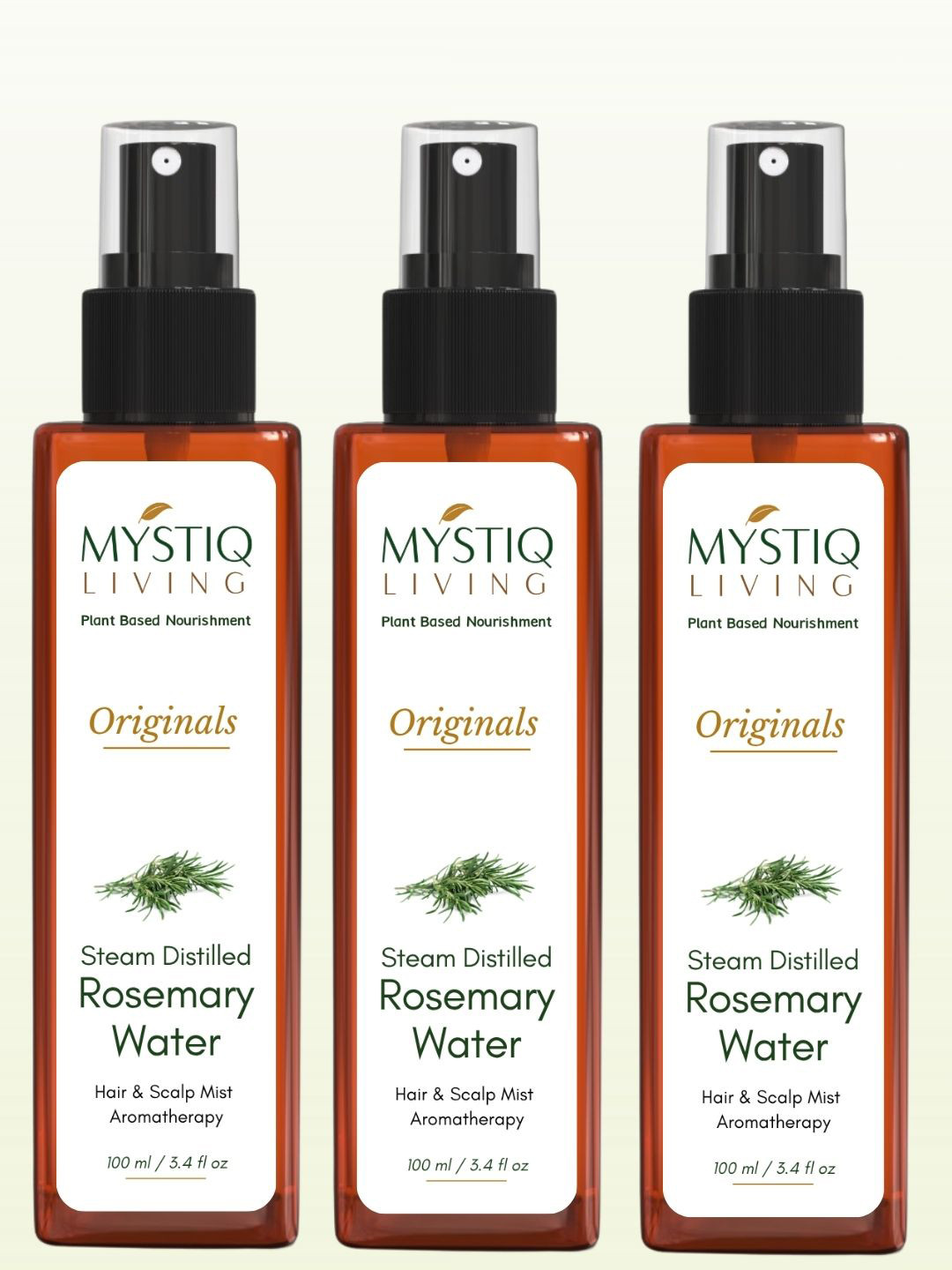 MYSTIQ LIVING Set Of 3 Rosemary Water Hair Spray for Hair Growth & Thicker Hair- 100ml
