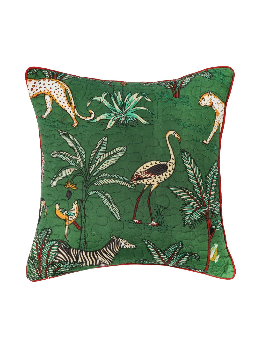 DECOWAT Green Abstract Pure Cotton Square Pillow Covers