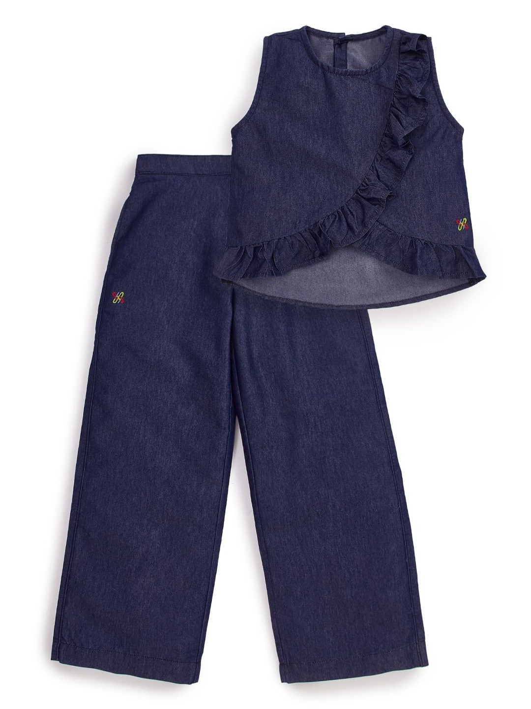 Knit N Knot Girls Cotton Round Neck Top With Palazzos Clothing Set