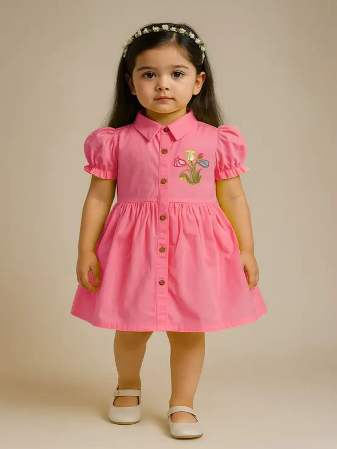 mt sahin dress Girls Floral Embroidered Puff Sleeve Fit & Flare Dress