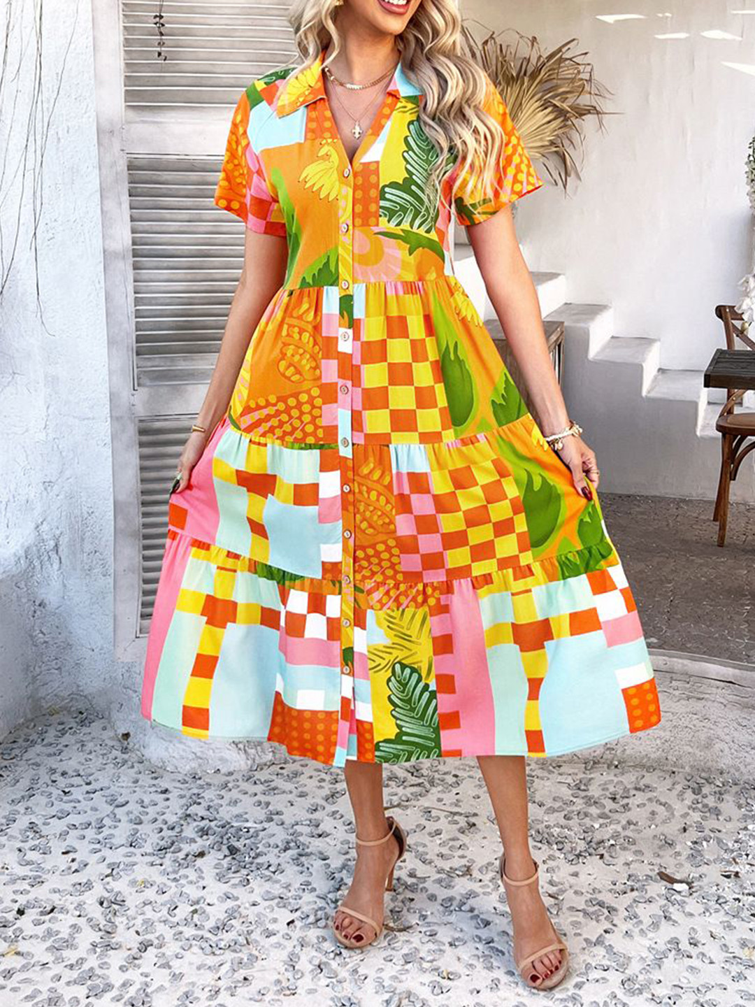 StyleCast Abstract Print A-Line Midi Dress