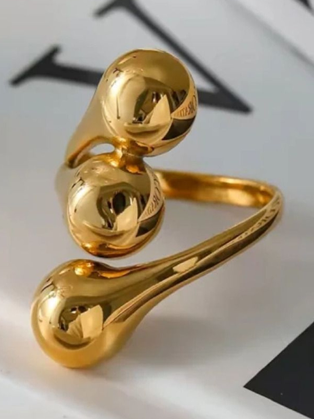 Selenes Gold-Plated Stainless Steel Huggy Ball Statement Finger Ring