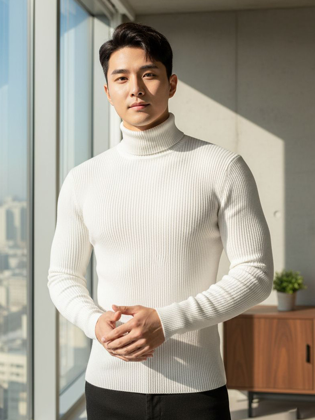 fashlook Men Solid Turtle Neck Long Sleeve Sweatshirt