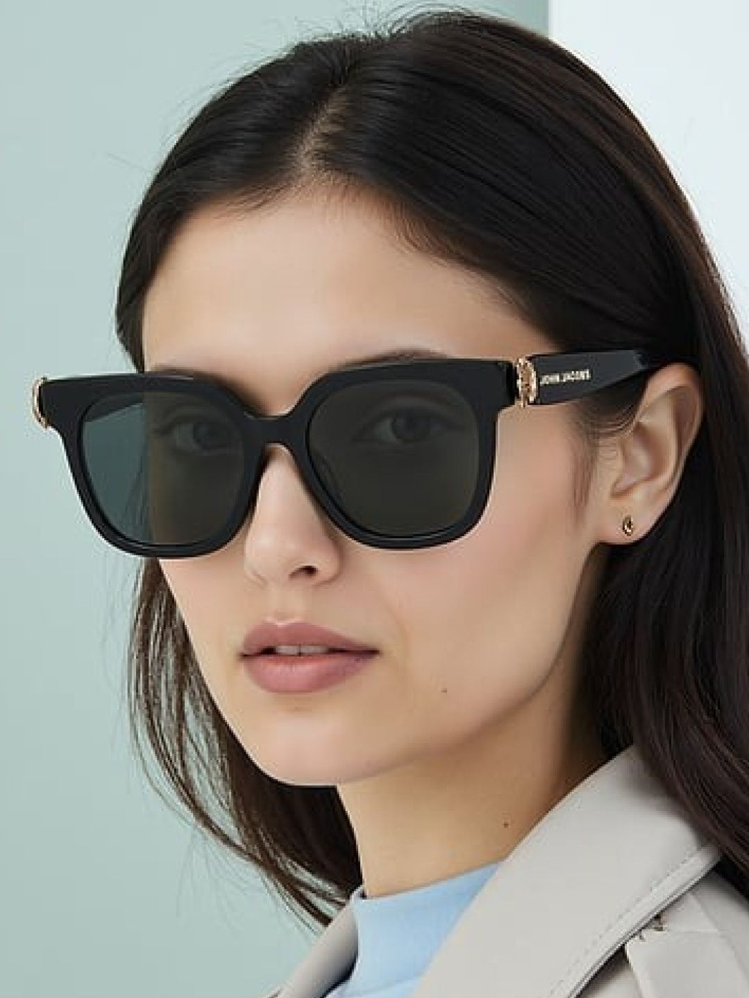 John Jacobs Women Grey Lens & Black Square Sunglasses 236879