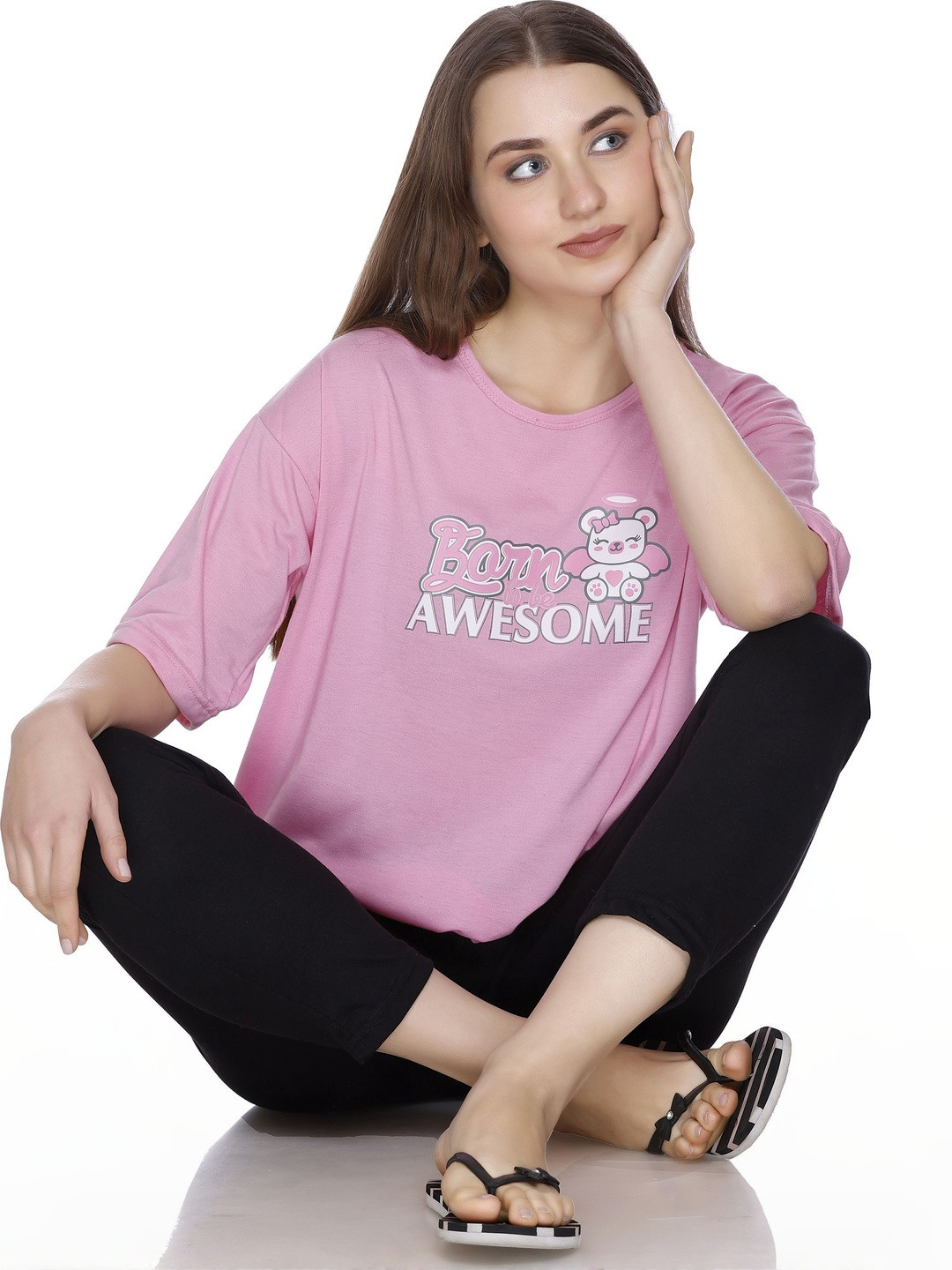 URBE-URBAN EVOLUTION Women Graphic Printed Cotton Lounge T-Shirt