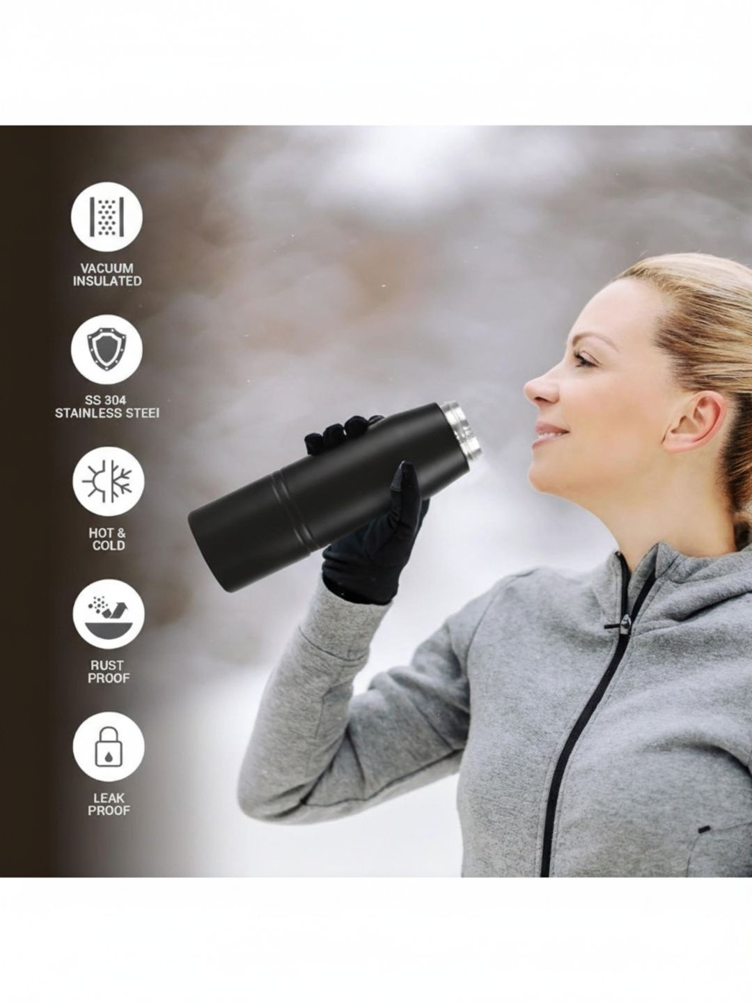 Belhomme Black Single Stainless Steel Solid Water Bottle