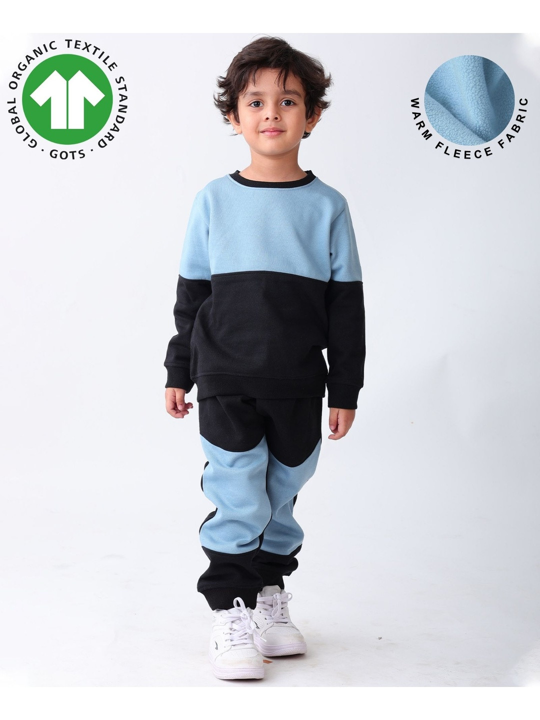 Anthrilo Boys Colourblocked Black Blue Inter Lock Flece Jogger Set
