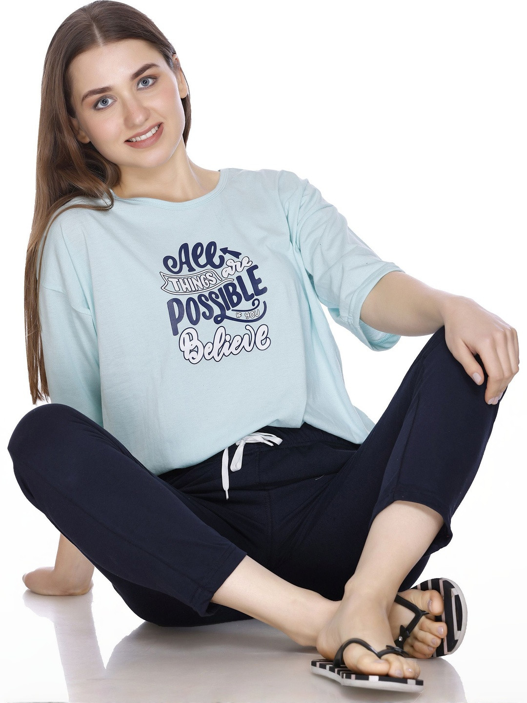URBE-URBAN EVOLUTION Women Printed Round Neck Short Sleeves Cotton Lounge Tshirts