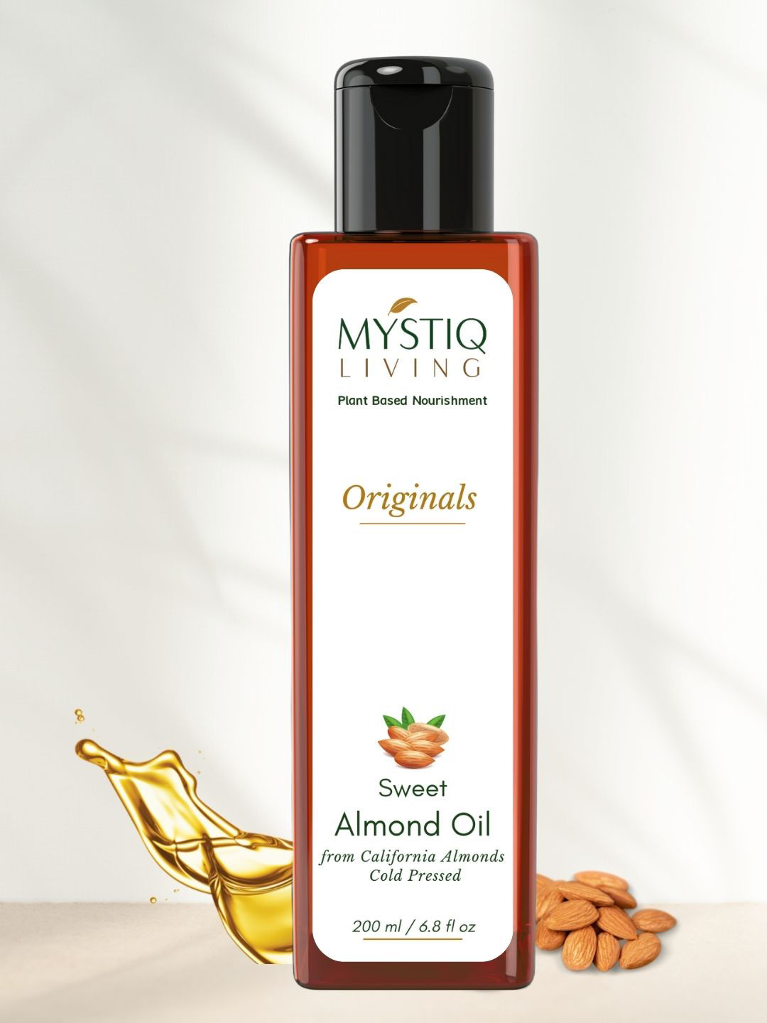 MYSTIQ LIVING 100% Cold-Pressed Sweet Almond Oil For Glowing Skin & Healthy Hair - 200 ml