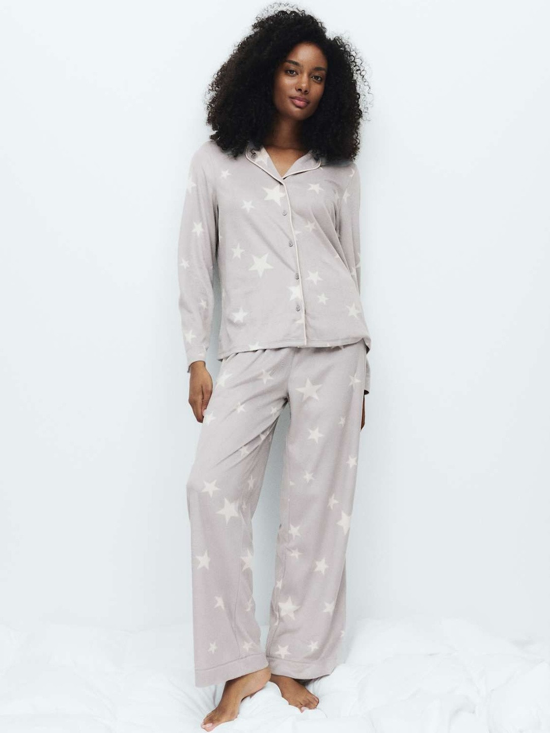 Marks & Spencer Graphic Printed Lapel Collar Long Sleeves Shirt With Pyjamas