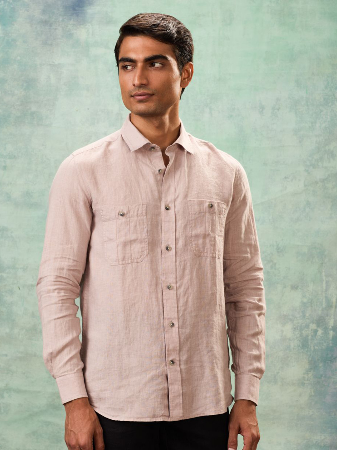 MH&Y Spread Collar Comfort Regular Fit Linen Chest Pocket Casual Shirt