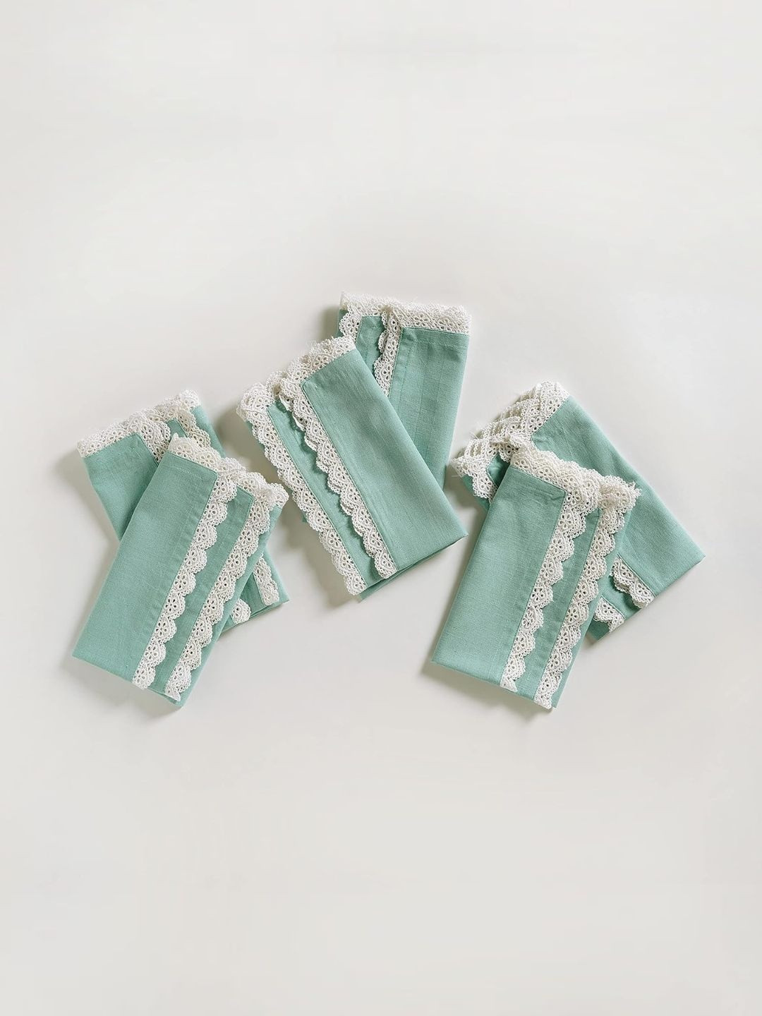 fingercraft Sea Green & White 6 Pieces Cotton Table Napkins