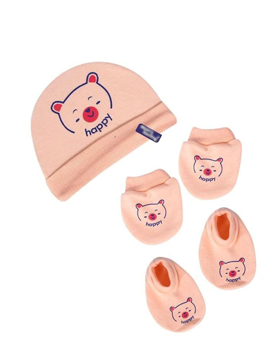 Mom's Darling Kids Printed Beanie Cap With Gloves & Socks