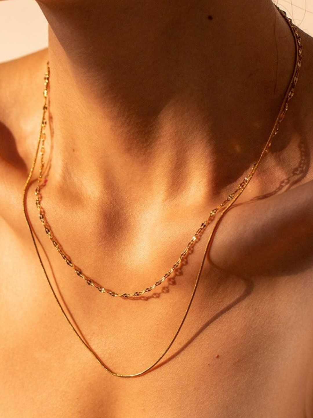 DIMPLERY Women Gold-Plated Layered Necklace with Lobster Closure