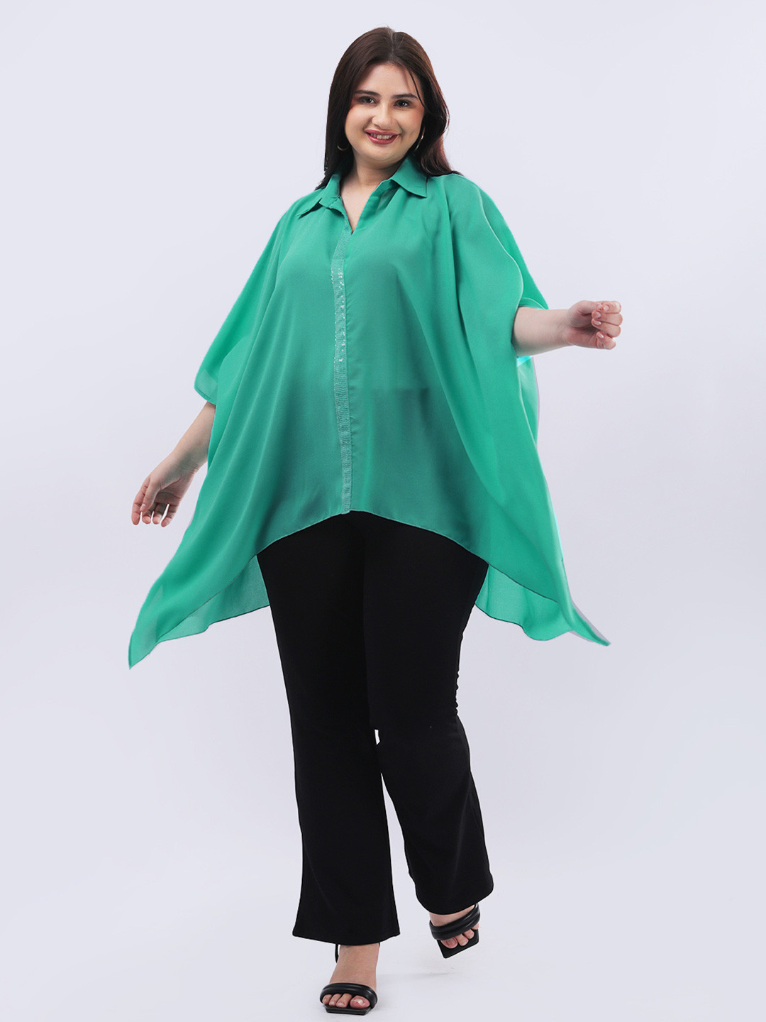 Qurvii Kaftan Shirt Collar Cotton Dress
