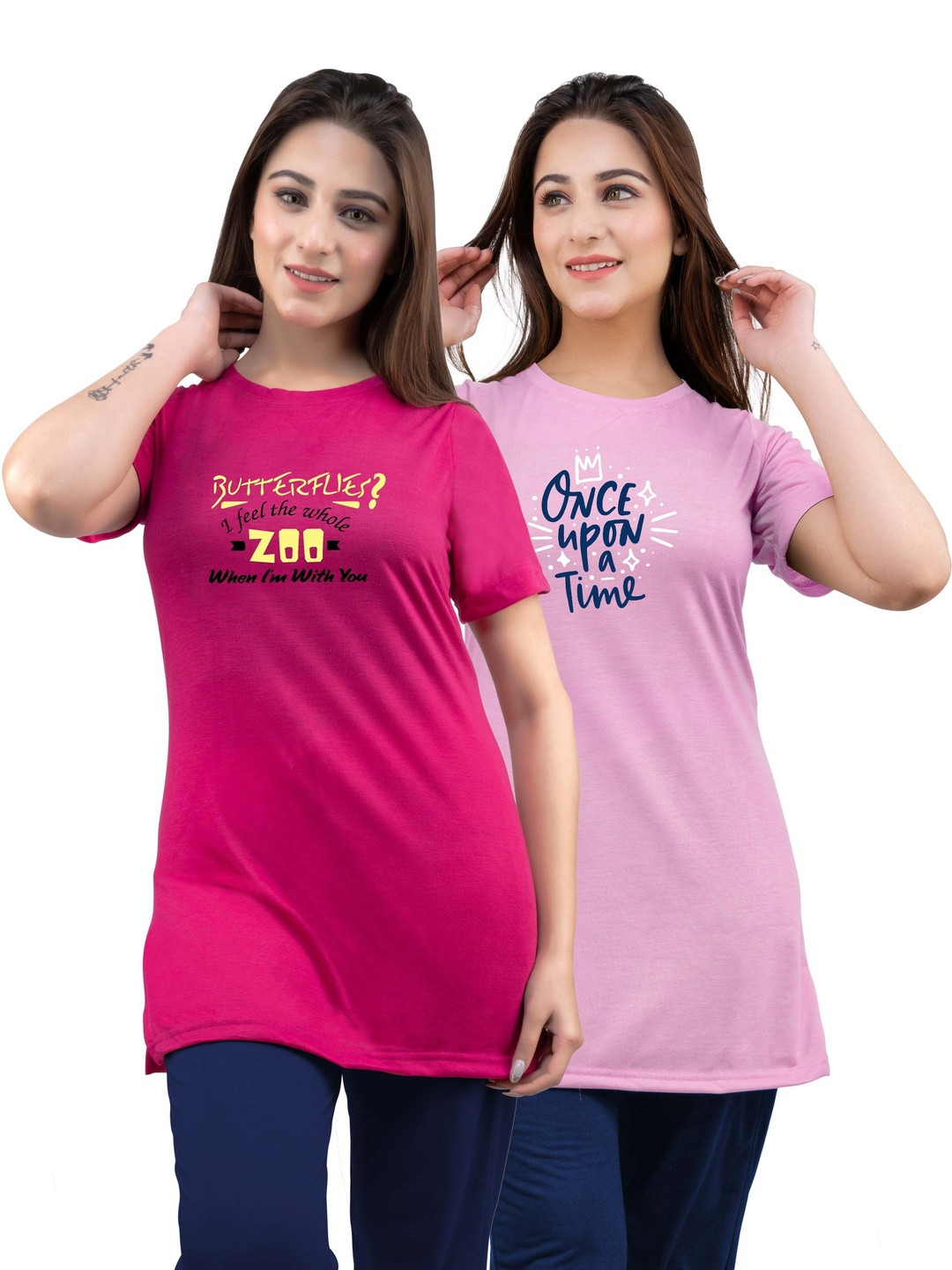AMAHA FASHIONS Women Pack Of 2 Printed Cotton Lounge T-Shirts