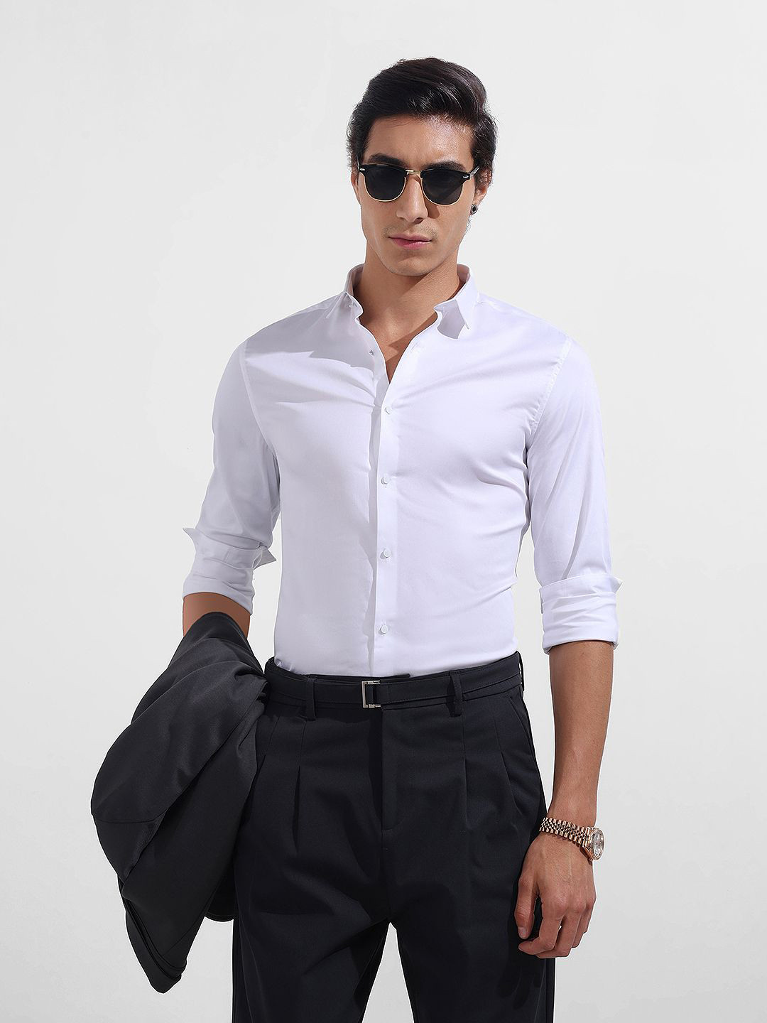 The Indian Garage Co Men Slim Fit Cutaway Collar Full Sleeve Satin Party Shirt
