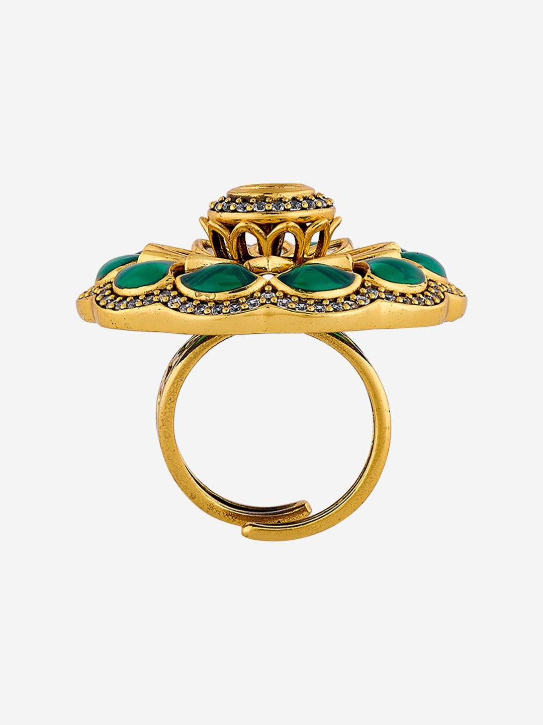 Kushal's Fashion Jewellery Victorian-Plated Kundan Stones Studded Finger Ring